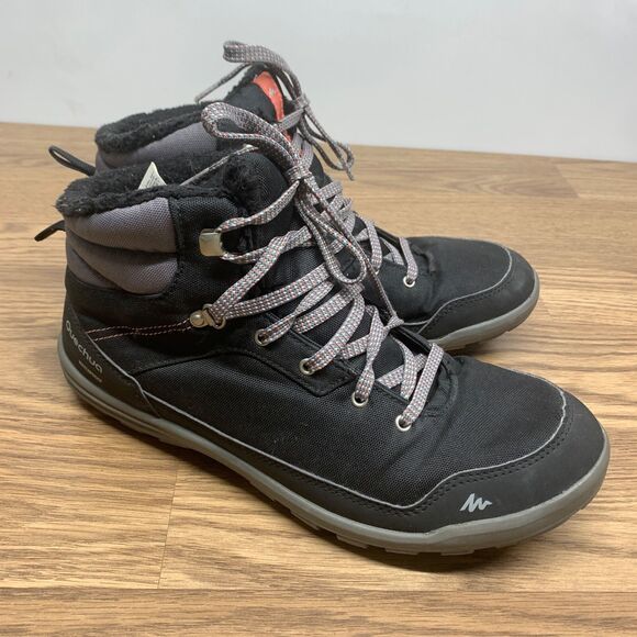 Quechua Decathlon Womens Sz 10.5 Waterproof Hiking Boots SH100 Warm Mid W Black - Picture 1 of 10